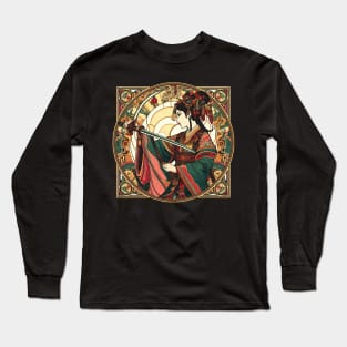 Chinese Sword Fighter Art Deco Mucha Mash-Up Long Sleeve T-Shirt